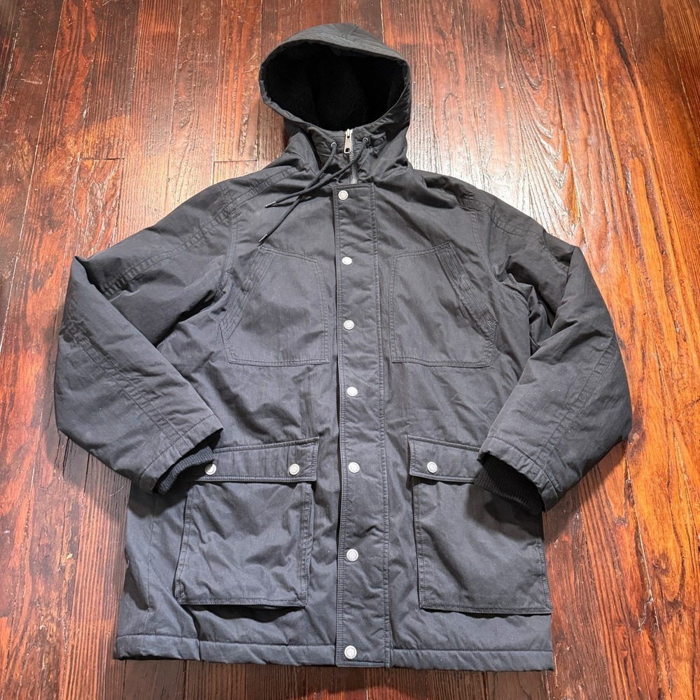 Vintage Old Navy Jacket‎ Mens L Black Sherpa Lined Barn Chore Parka Hooded Y2K